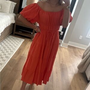 Chic Off-Shoulder Orange Midi Dress